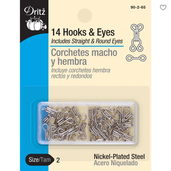 Dritz Sew-on Hook and Eye Closures / Size 2 / 14 Count / Silver or Black -   Canada