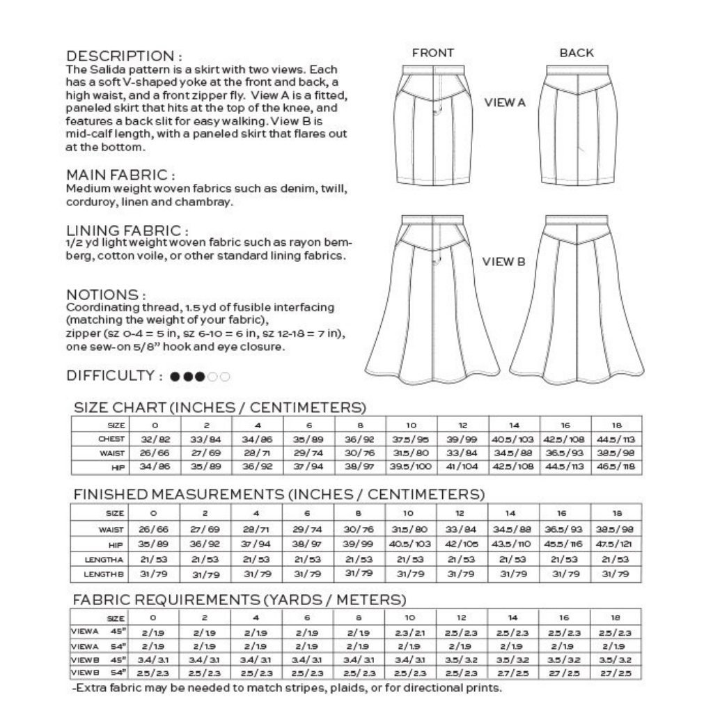 True Bias US / Printed Sewing Pattern / Salida Skirt | Etsy