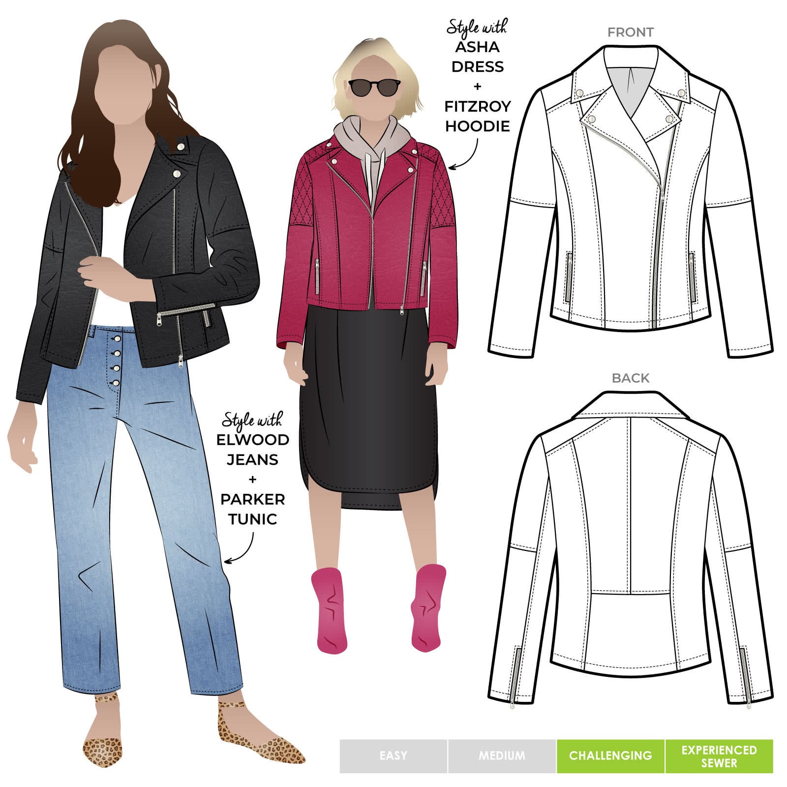 Style Arc / Printed Sewing Pattern / Ziggi Biker Jacket - Etsy