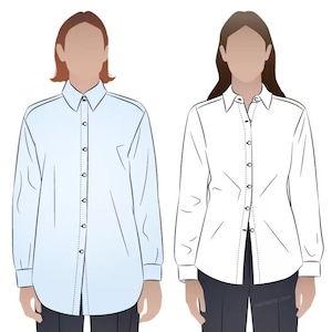May include: Two long-sleeved shirts, one light blue and one white, with button-down collars and button closures. Both shirts have a classic, tailored fit.