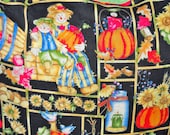 Fall, Thanksgiving 16 quot pillow shams of pumpkins, apples, grapes, scarecrows etc. Light green ruffle with decorative thread design.