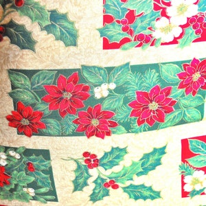 Christmas 16&quot; pillow cover with poinsettia and Holly.  Rectangles of Poinsettias, white flowers with berries and holly with red berries.