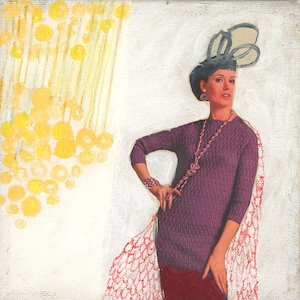 Original Art 6&quot; Collage Painting Mixed Media Original Art Countess on Canvas