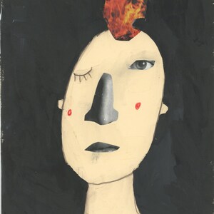 Original Art 8x10&quot; Collage Art on Paper Face Wink Fire Drawing