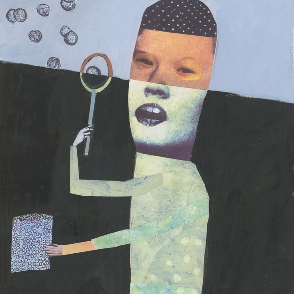 Original Art 9x12" Collage Painting on Paper Strange Surreal Poetic Bubbles Mask Works on Paper Mixed Media