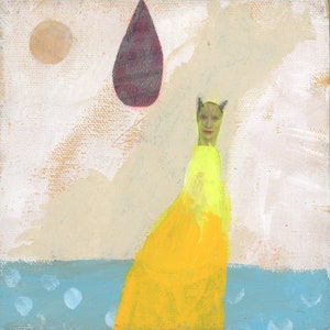 Art original 6&quot; collage technique mixte petite peinture surréaliste abstraite sur toile