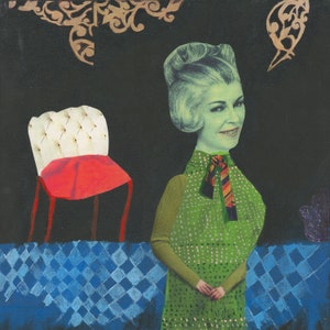 Original Art 12&quot; Collage Painting Mixed Media on Canvas