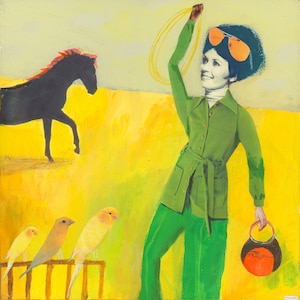 Original Art 12&quot; Collage Painting on Canvas Horse Around For The Birds