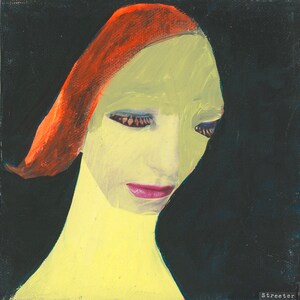 Original Art 6&quot; Collage Painting Face Mixed Media on Canvas