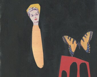 Original Art 6 "Collage Mixed Media Art auf Leinwand Retro Schmetterling Wandbehang