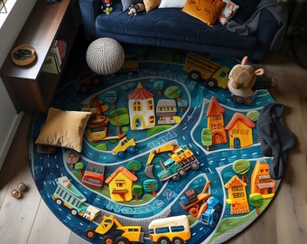Teppich Kinder Zimmer Baustellenfahrzeuge Ökotexzertifiziertes Geburtstagsgeschenk  Spielort Boden kuschelige Oberfläche Spielen Straße Auto