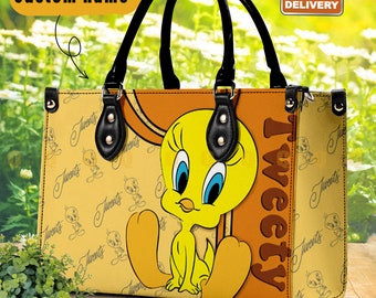 Tweety Bird Leather handBag, Tweety Bird Bag,Travel handbag,Teacher Handbag,Gift for fan,Handmade Bag,Custom Bag,Vintage Bags,Woman Shoulder