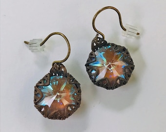 Swarovski Crystal Cappuccino Delite Rivoli Filigree Earrings Pierced Ears