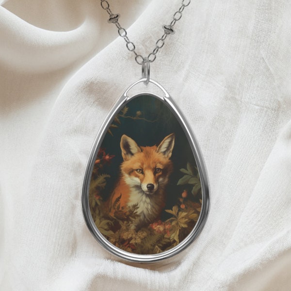 Fox Necklace for Women Jewelry Fox Necklace Gift for Her Fox Lover Gift Delicate Jewelry Oval Pendant Necklace Vintage Jewelry Style