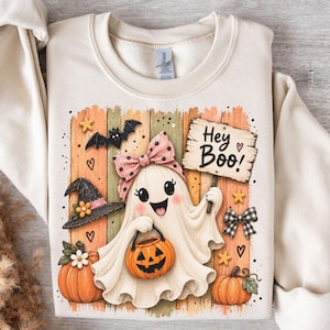 Duch Halloween PNG, Duch w patchworku sublimacyjny, Uroczy clipart Halloween, Projekt koszulki z pikowanej tkaniny