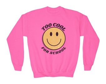 Chemise d'école à la maison, Drôle, Trop cool pour l'école, Jeune, Sweat-shirt à col rond