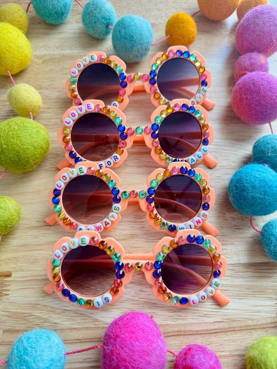 Sunglasses - custom rhinestone multi color lens CLEO - Rainbow Fancy Flower Rhinestone Adult Circle  main image 2