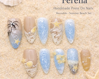 Ferena - Presse étoiles de mer bleu océan, ensemble réutilisable fait main Summer Beach