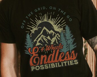 Off the Grid, On the Go, 4 Wheels Endless Opportunities Distressed Offroad Black Unisex Tshirt, Shirt for 4x4 Lover, OffRoad Tee