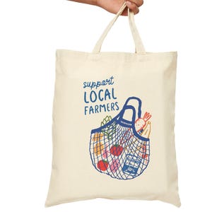 Sac fourre-tout aux agriculteurs locaux : design dessiné à la main, toile de coton respectueuse de l'environnement image 1