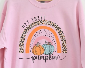 Hey There Pumpkin Retro Leopard Rainbow Women's Sweatshirt for Fall, Shirt for Autumn, Cute Fall Pumpkin Pullover