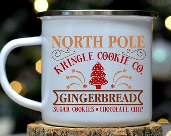 North Pole Cookie Company Enamel Coffee Mug for Christmas, Hot Cocoa Mug for Christmas, Gift Mug for Holidays