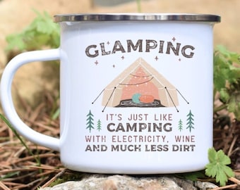Glamping Enamel Mug, Camping Coffee Mug, Camping Lover Gift, Glamp Gift, Glamp Lover, Funny Glamping Mug, Funny Gift for Glampers, Camp Mug