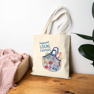 Sac fourre-tout aux agriculteurs locaux : design dessiné à la main, toile de coton respectueuse de l'environnement image 9