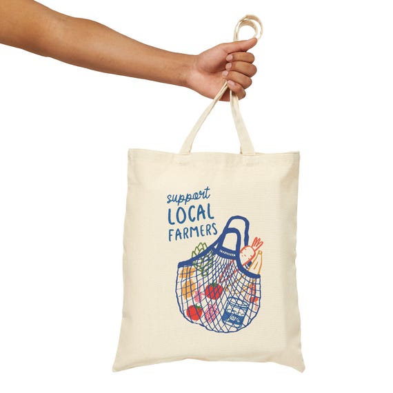 Support Local Farmers Tote Bag: Hand-Drawn Design, Eco-Friendly Cotton Canvas
