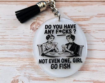 Porte-clés poisson Go drôle • Cadeau impertinent d'humour pour adulte • Porte-clés style rétro