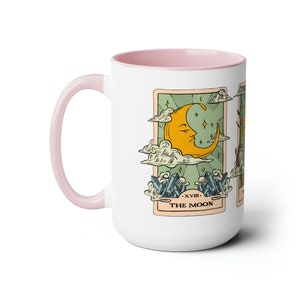 Tarot Cards Coffee Cup, Mystical Sun Moon and Stars Mug, Celestial Coffee Mug, Birthday Gift Mug, Special Occasion Gift, Colored Handle Mug Pink