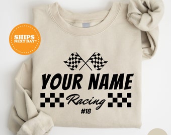 Race Sweatshirt, Custom Racing Crewneck, Racing Women Sweatshirt, Personalized Racing With Number And Name Sweatshirt, Race Lover Sweatshirt