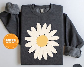 Floral Sweatshirt, Women's Plant Crewneck Sweatshirt, Flower Hoodie, Cute Boho Sweatshirt, Trendy Flower Sweatshirt, Daisy Shirt for Her