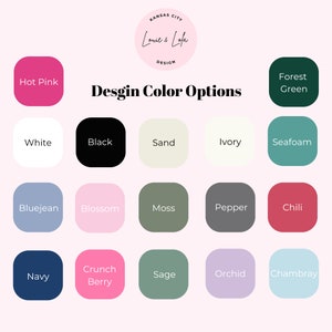 K&ouml;nnte beinhalten: Eine Farbpalette mit 18 verschiedenen Farbmustern. Die Muster sind mit Namen wie "Pink", "Waldgr&uuml;n", "Wei&szlig;", "Schwarz", "Sand", "Elfenbein", "Seegr&uuml;n", "Jeansblau", "Bl&uuml;te", "Moos", "Pfeffer", "Chili", "Marineblau", "Knackige Beere", "Salbei", "Orchidee" und "Chambray" beschriftet.