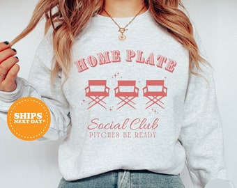 Sudadera Home Plate Social Club, sudadera de béisbol con cuello redondo, sudadera con capucha de gran tamaño, sudadera Game Day, sudadera con cuello redondo Pitches Be Crazy, sudadera deportiva