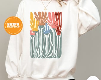 Colorful Retro Flowers Crewneck Sweatshirt, 70s Daisy Sweatshirt, Groovy Floral Sweatshirt, Perfect Spring Hoodie, Good Vibes Crewneck