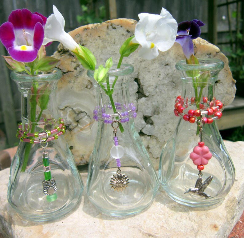 Mini Glass Flower Vase With Beads and Charm Etsy