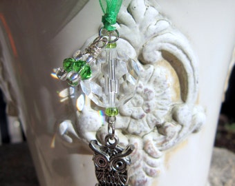 Rearview Mirror Jewelry Charm Car Feng Shui Owl Green