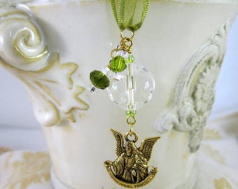 Rearview Mirror Jewelry Charm Car Feng Shui Guardian Angel Olive Green