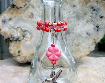 Mini Glass Flower Vase with Beads and Charm