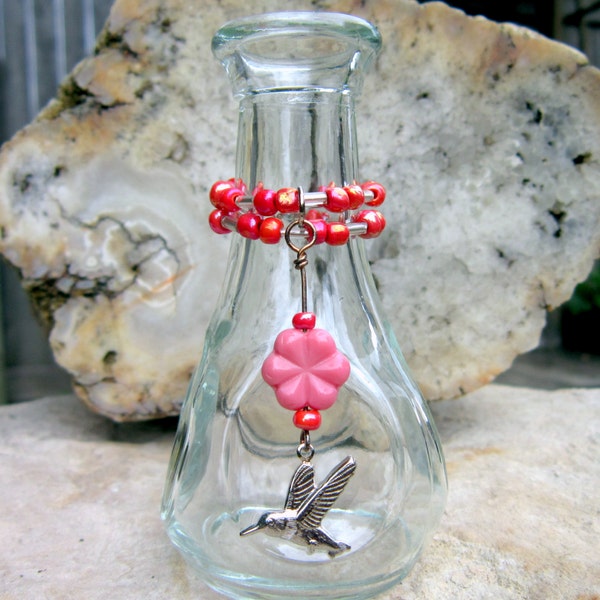 Mini Glass Flower Vase with Beads and Charm