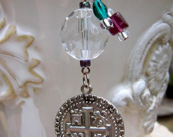 Rearview Mirror Jewelry Charm Car Feng Shui Green Doubloon Coin