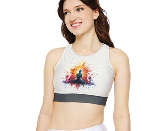 Fully Lined, Padded Sports Bra , Yoga Bra, Racer back Bra (AOP)