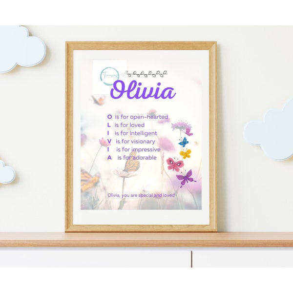 Olivia Name bedeutet druckbare herunterladbare Datei Wandbehang