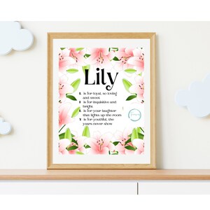 Lily Name meaning printable downloadable file wall hanging