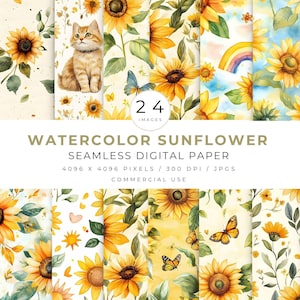Papel digital con girasoles en acuarela, arte de pared imprimible para guardería de verano, manualidades navideñas, papel para álbum de recortes con flores amarillas, sublimación de fundas para teléfono