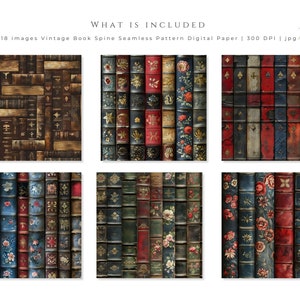 Vintage Book Spine Digital Paper, Ebook Mockup Decorative Book Covers Printable Book Mark, Book Club Book Lover Gift, Seamless Pattern jpg