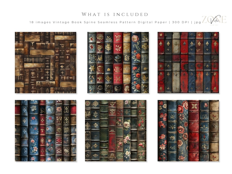 Vintage Book Spine Digital Paper, Ebook Mockup Decorative Book Covers Printable Book Mark, Book Club Book Lover Gift, Seamless Pattern jpg