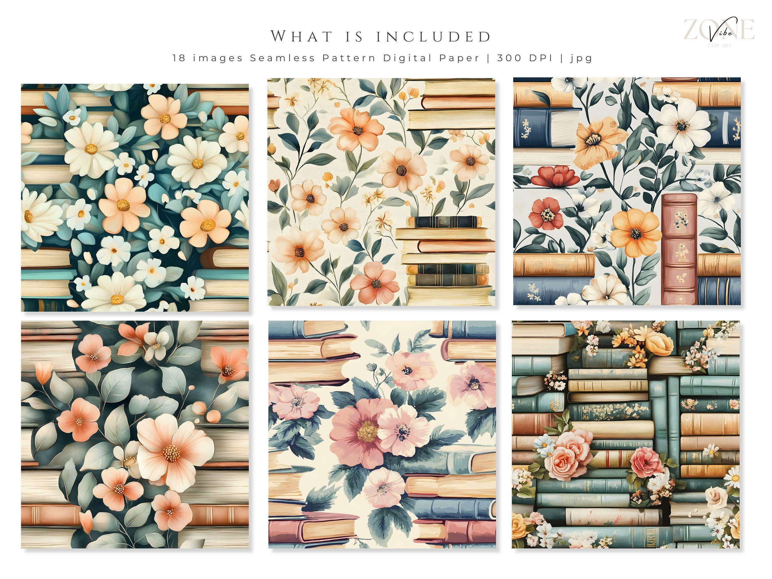 Vintage Books Digital Paper for Padded Book Sleeve Design, Reading ...