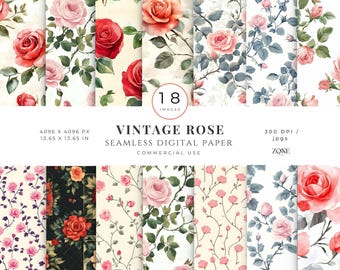 Vintage Rose Print Digital Paper, Tiny Rosebuds Fabric Texture Background, Perfect for Decoupage, Packaging Stickers, Dreamy Craft Projects